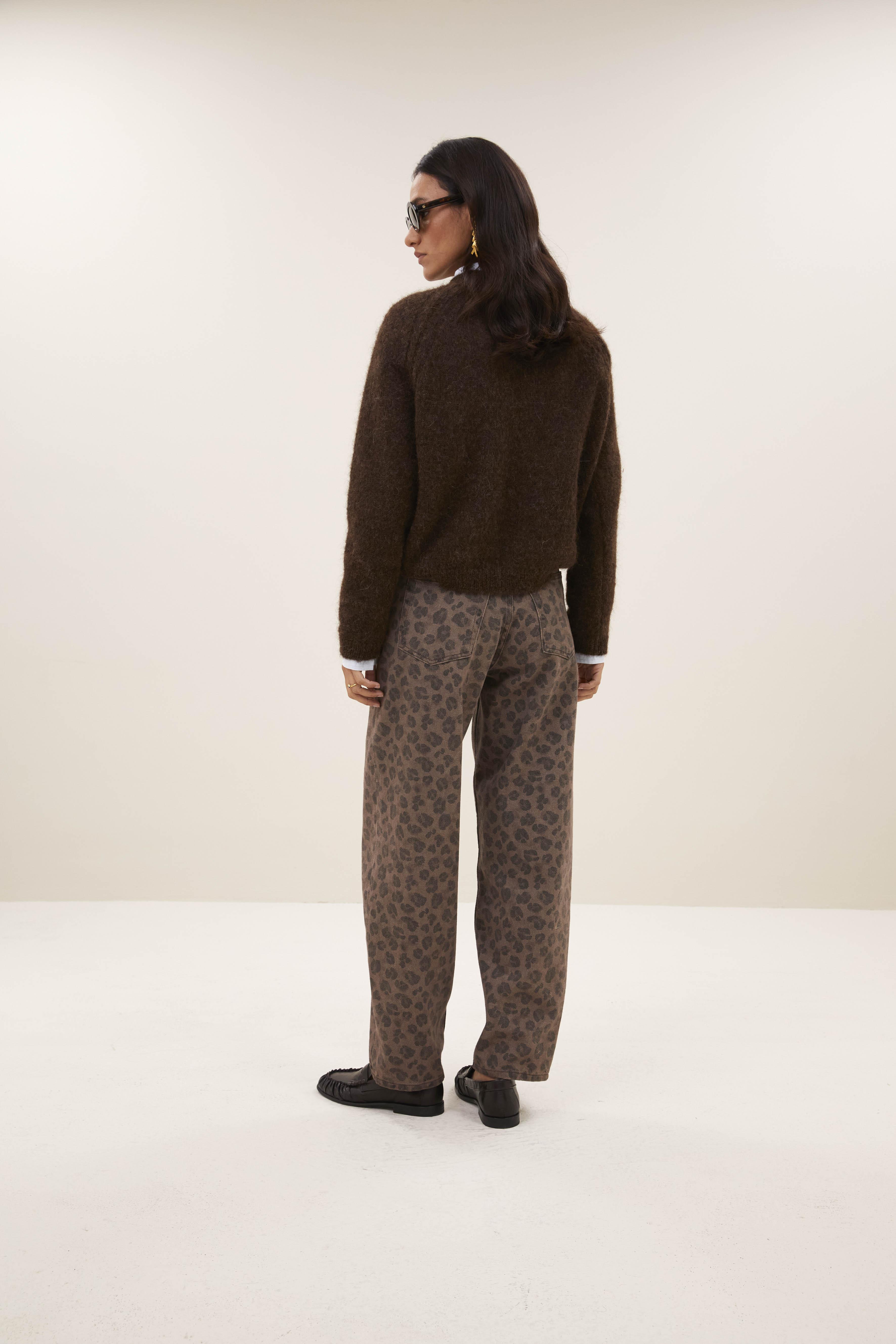 By-Bar Lew Cheetah Chocolat Pants Damen High Waist Hose braun
